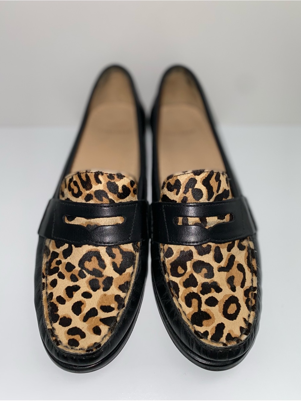 NWOT Cole Haan Black Leather Loafers with Leopard Print Calf Hair Vamp - Picture 3 of 10